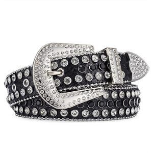 8967 Women Men Black Rhinestone Studded Belts For Western Cowboys Cowgirls